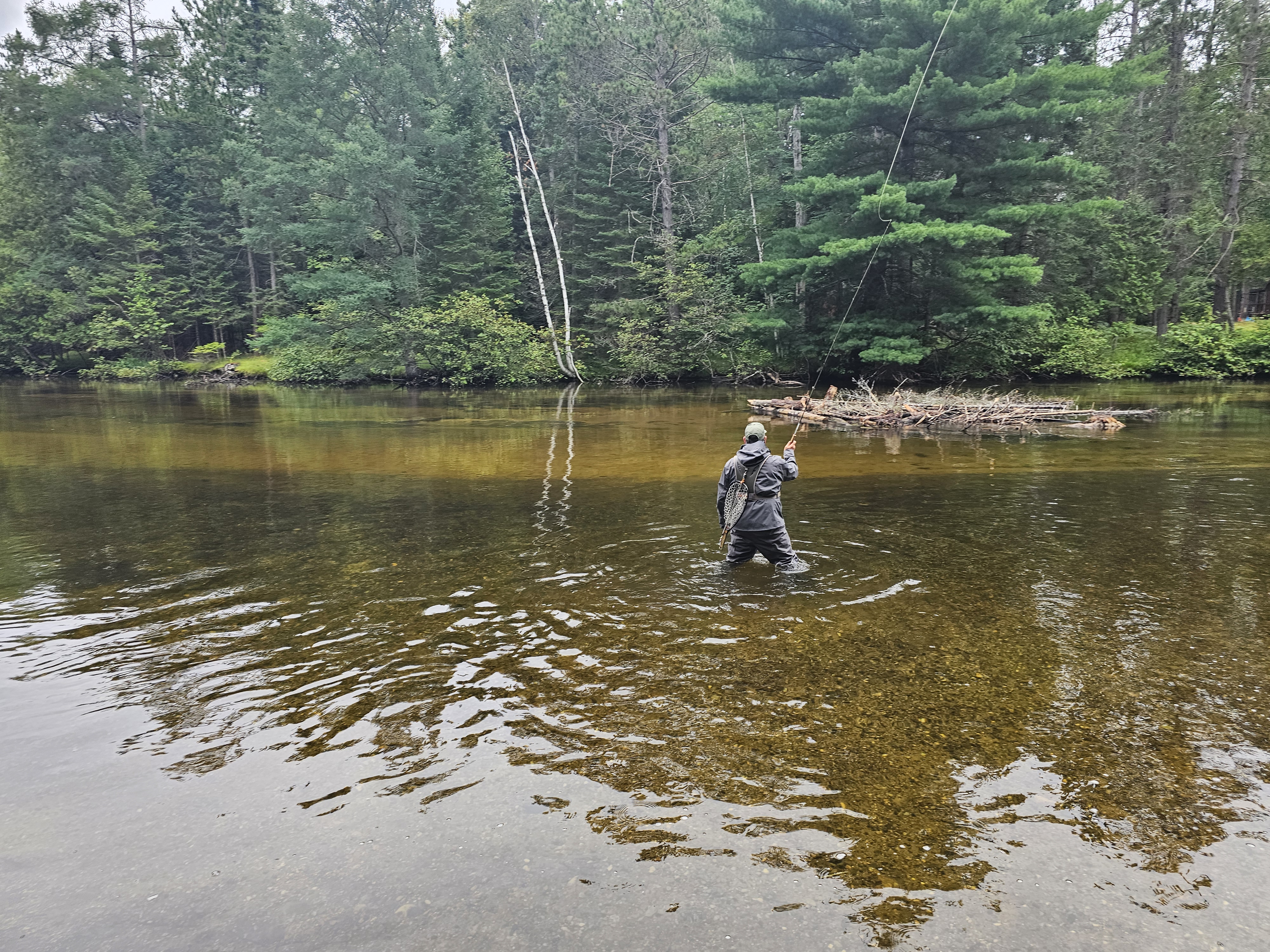 Mark fly fishing while wading the Upper Au Sable River