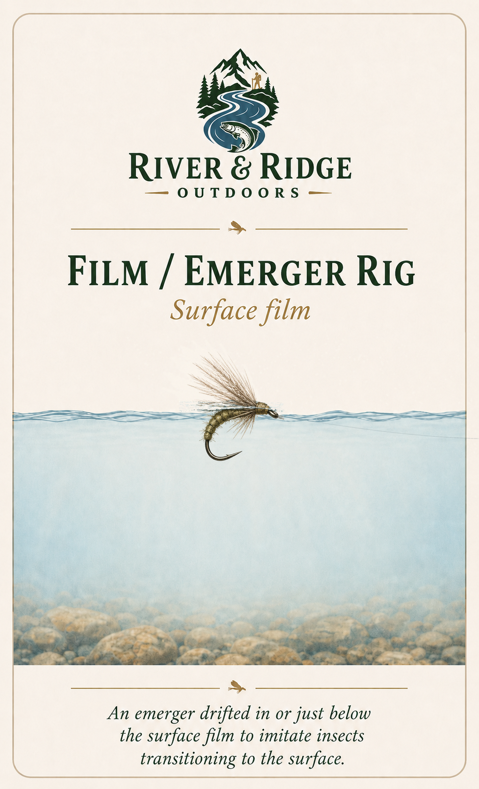 Approved Film and Emerger Rig card showing an emerger in or just below the surface film